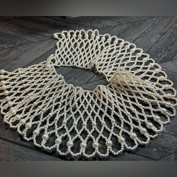 Vintage Faux Pearl Extra Wide Collar Bib Necklace - Picture 12 of 14